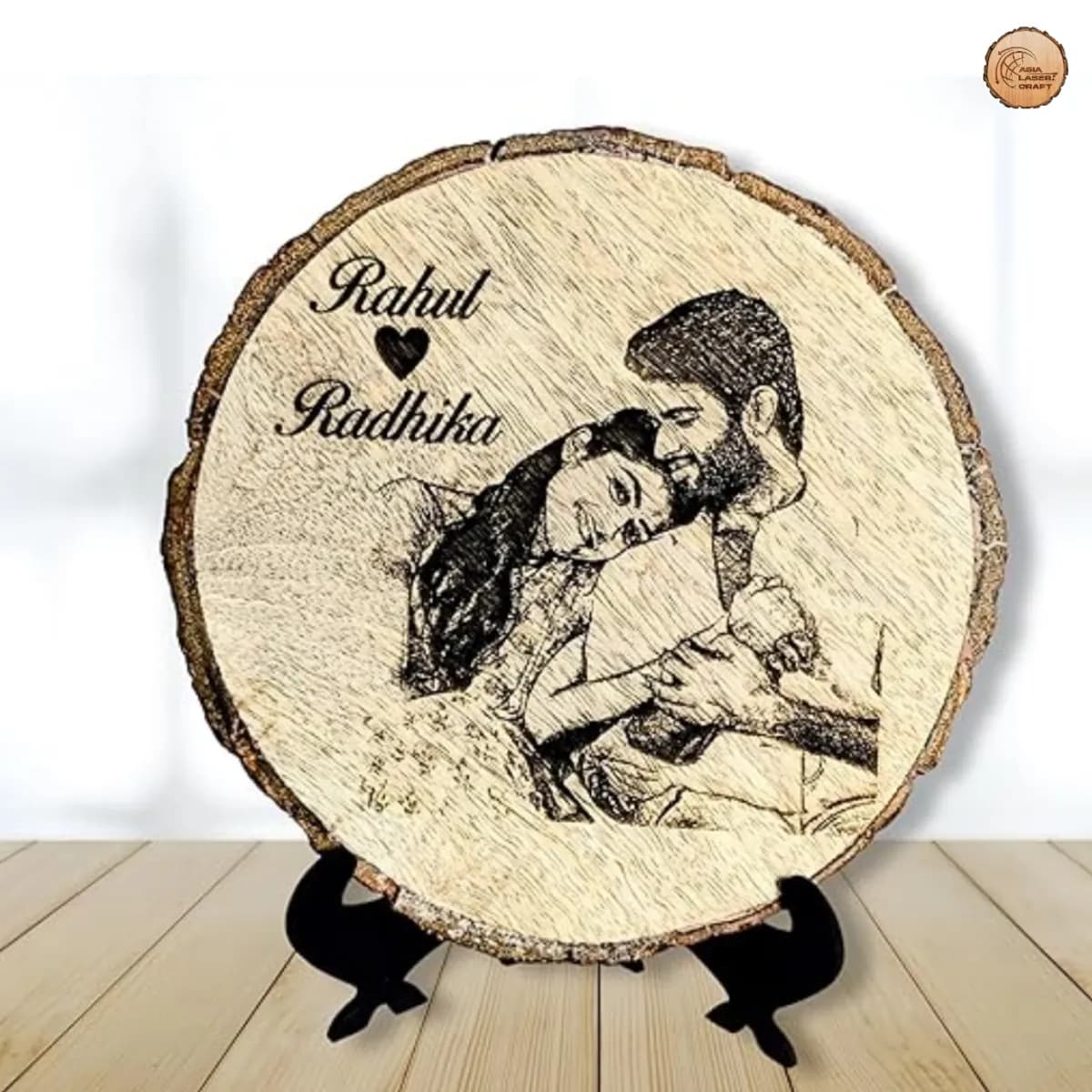 Customized Engraved On wood Photo Frame - Round shape
